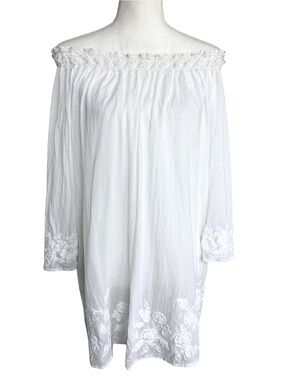 Zara Basic White Off Shoulder Embroidered Tunic Dress Boho Peasant XL